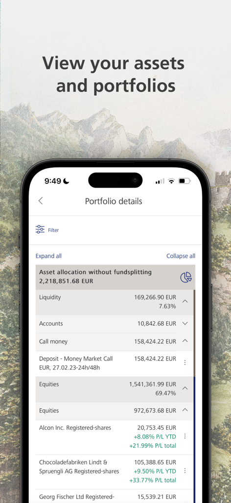 LGT SmartBanking App - LGT SmartBanking app portfolio details screen showing asset allocation