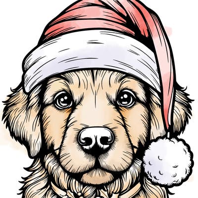 realistic dog with a christmas hat