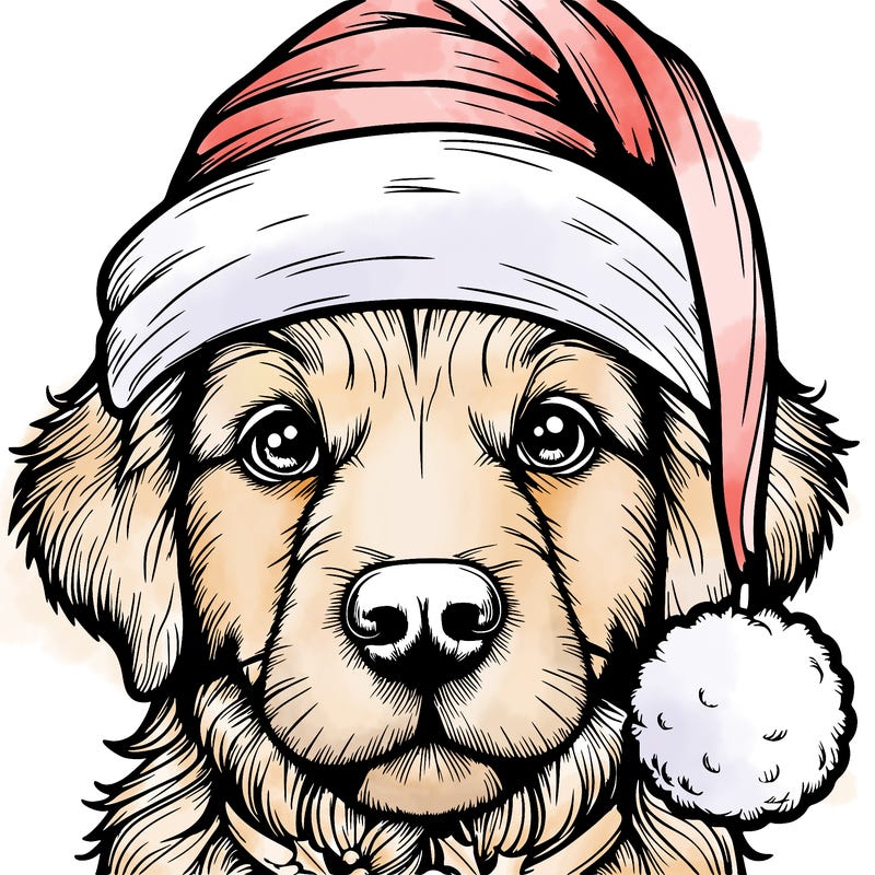 realistic dog with a christmas hat