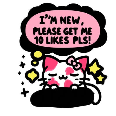 kitty taking a nap dream talking and saying "i'm new, please get me at least 10 likes pls!!"