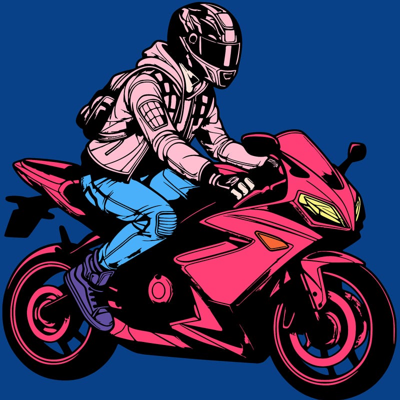 realistic biker boy with biker helmet on sports bike