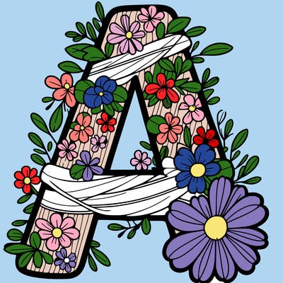 the letter a wrapped by flowers