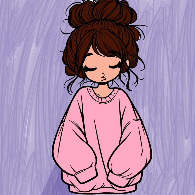 girl with baggy sweatshirt and messy bun