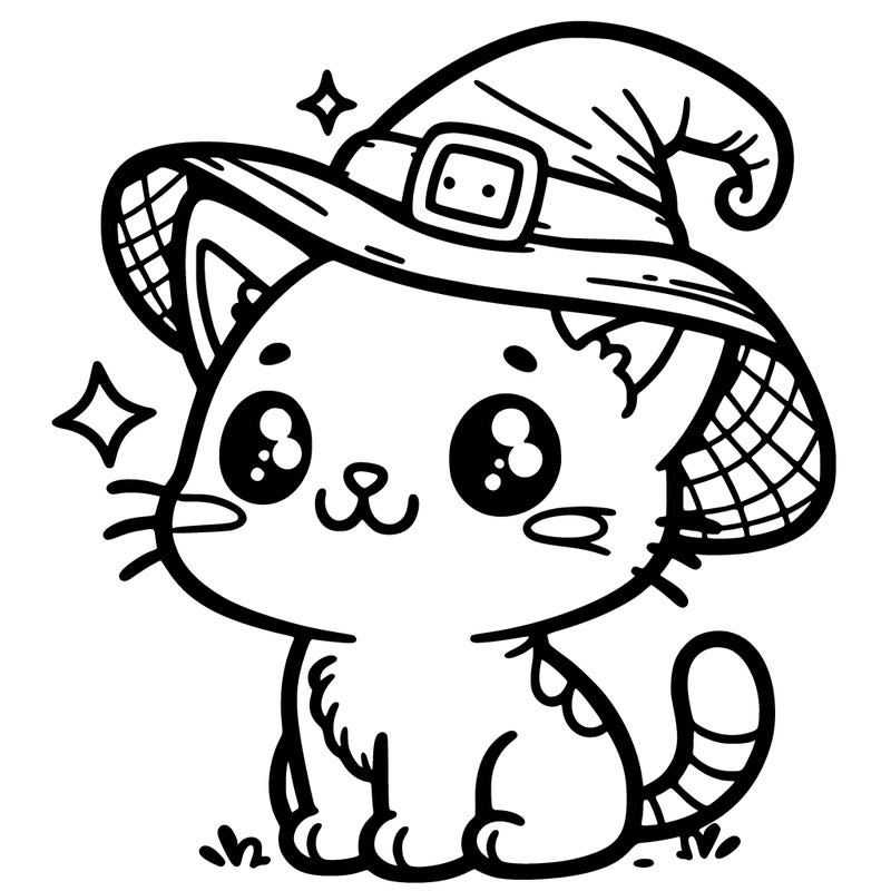 cute cat with witch hat