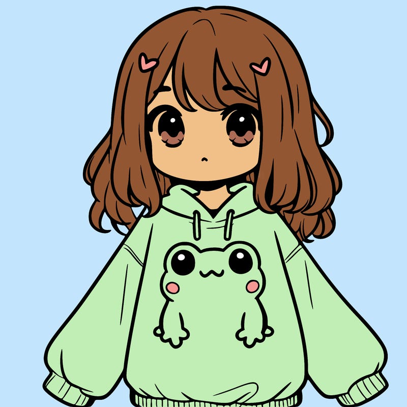 girl wearing frogging sweatshirt