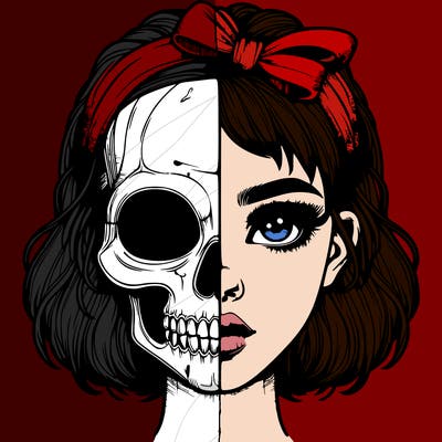 realistic girl with half skull mask