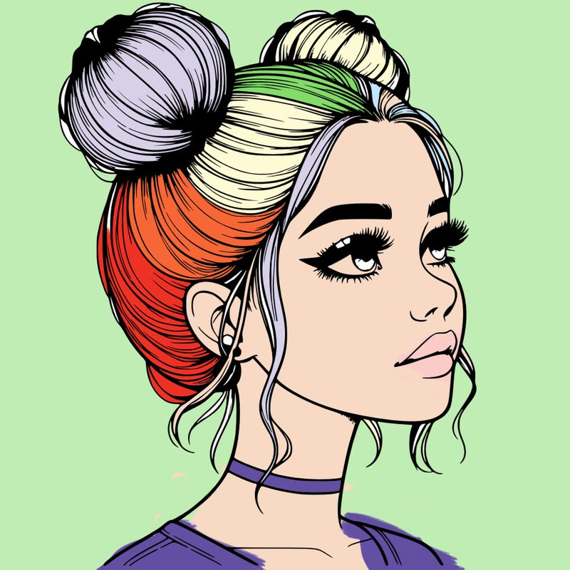 realistic girl with buns on the top of her head