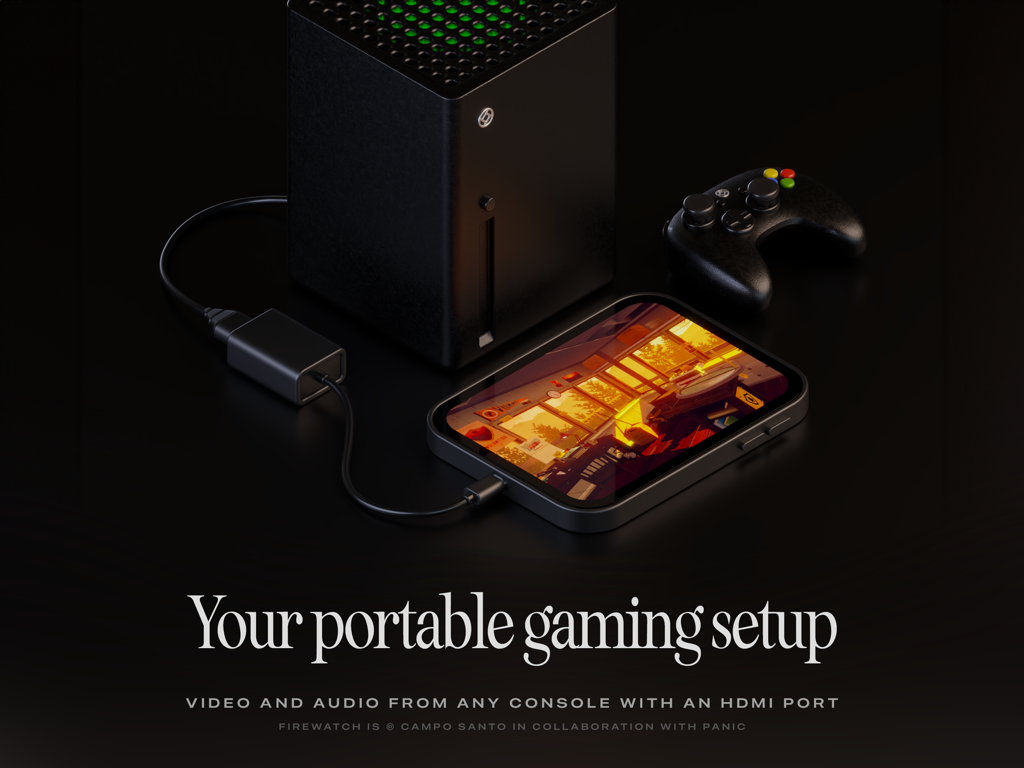 Ein iPad, das als tragbarer Gaming-Monitor für eine Spielkonsole mit der Orion-App verwendet wird.