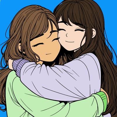 realistic two girls hugging