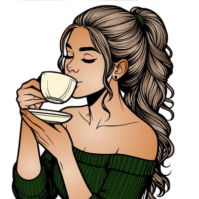 realistic woman drinking tea