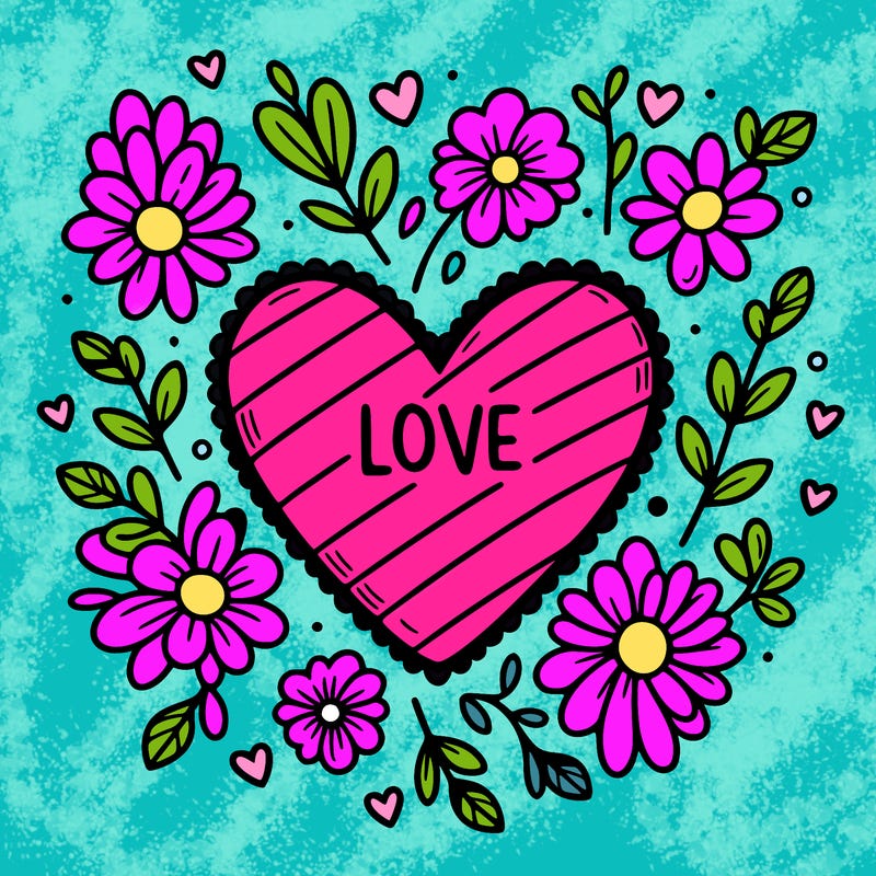 love heart with flowers around it