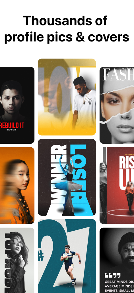 Creatic: Graphic Design Editor - A collection of creative social media profile picture and cover designs showcasing graphic editing capabilities