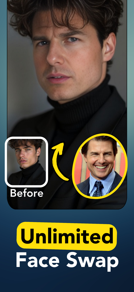 Face Swap - DeepFace AI - Comparación de antes y después mostrando una transformación de intercambio de caras en una celebridad usando IA.