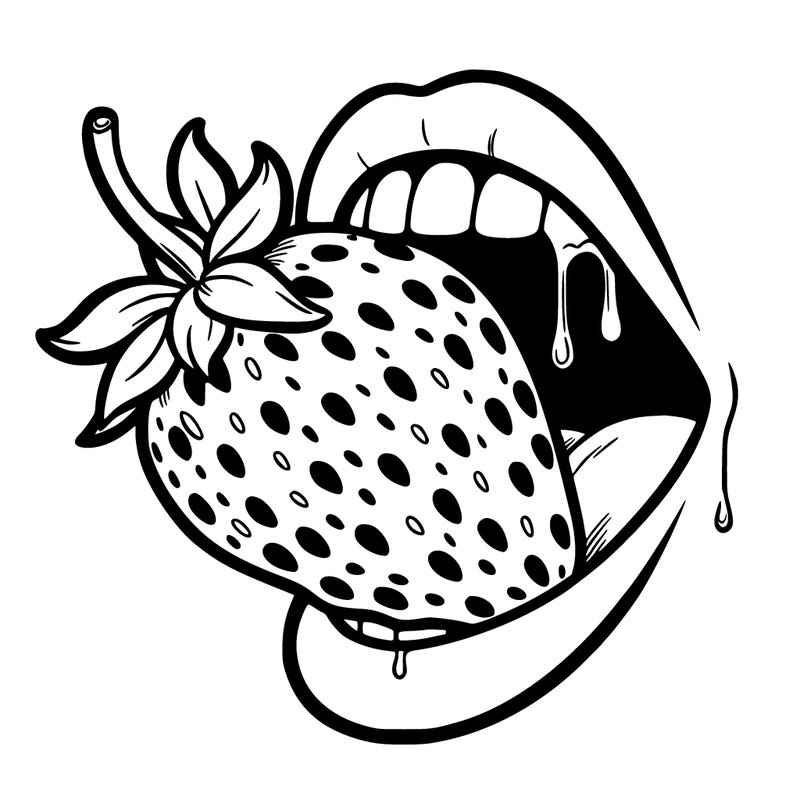 strawberry in mouth