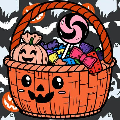 cute halloween basket of candy realistic