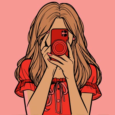 a realistic girl holding her phone taking pictures