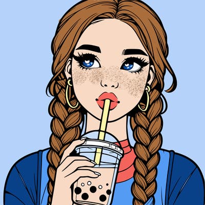 realistic girl with braided hair drinking boba