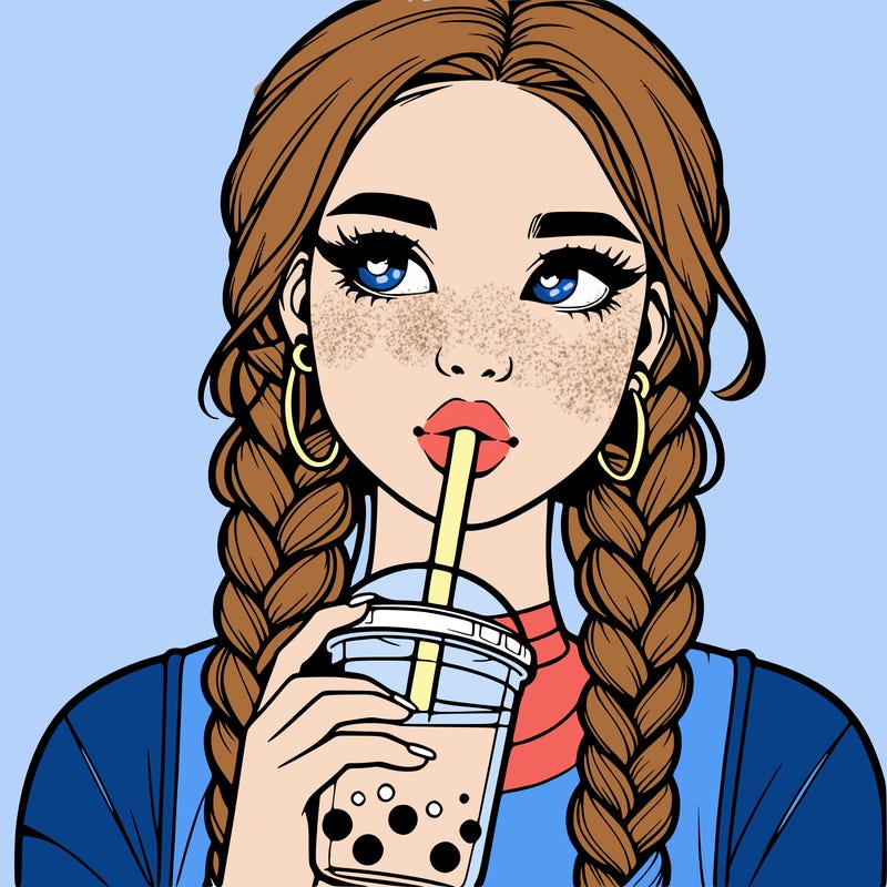 realistic girl with braided hair drinking boba