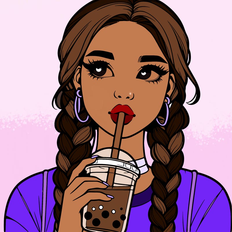 realistic girl with braided hair drinking boba