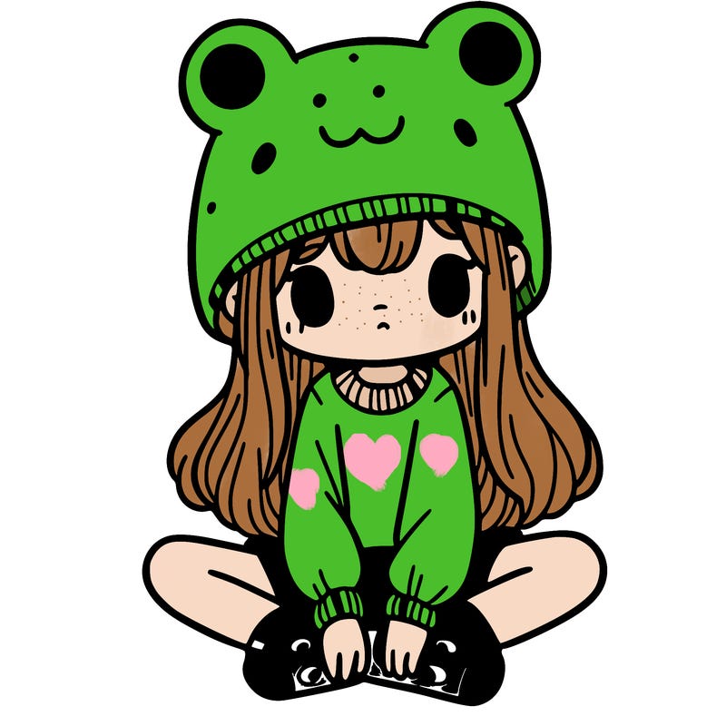 a girl wearing a frog hat and some frog socks