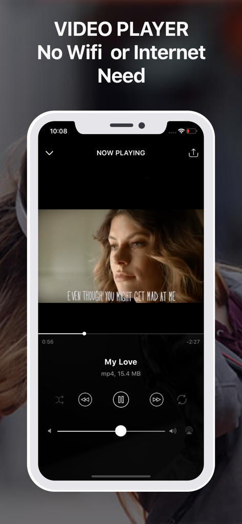 iMusic Video Player Offline - Interface of the iMusic Video Player Offline app showing a video playback screen without internet connection