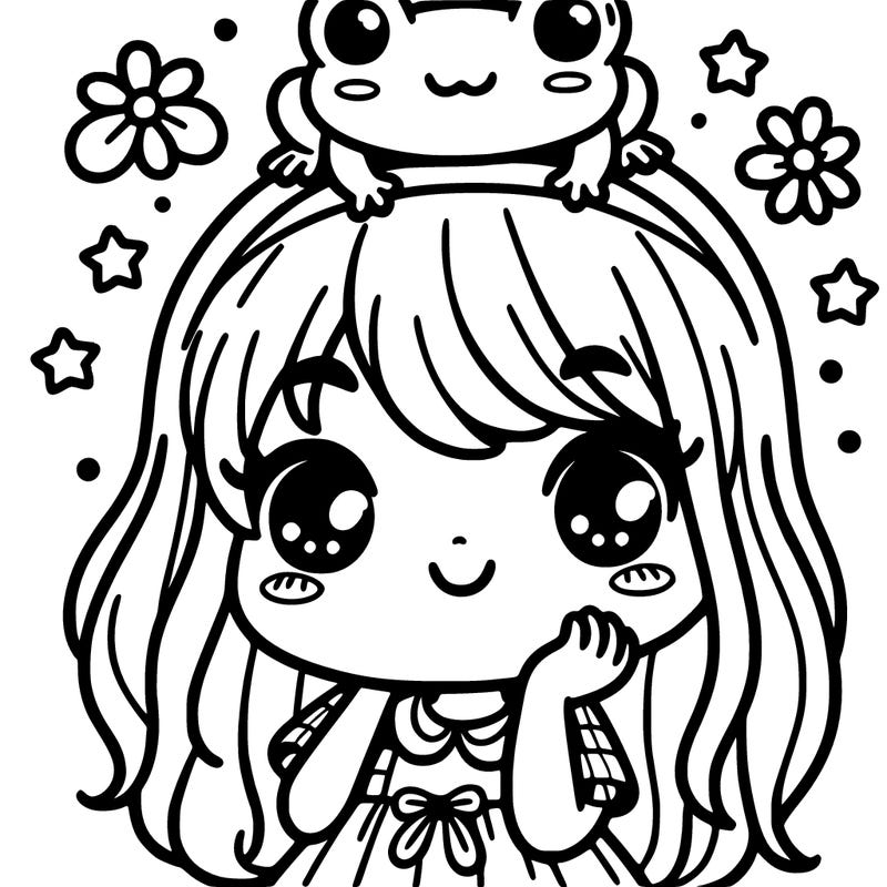 cute girl with a frog on her head
