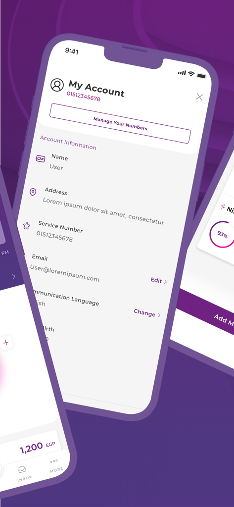 The My Account screen of the My WE app showing user profile and account information details.