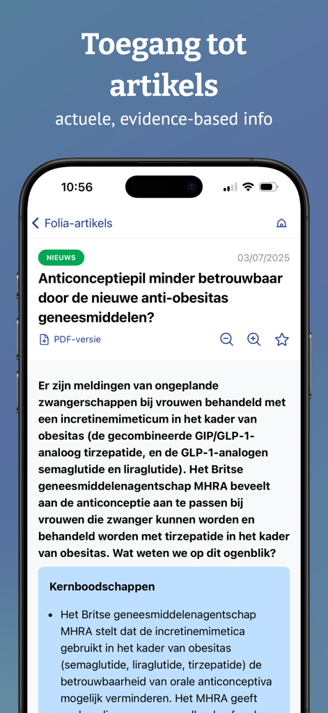 Screenshot of the BCFI app displaying an evidence-based medical article about drug interactions.