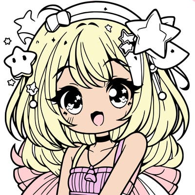 cute anime girl with star accessories