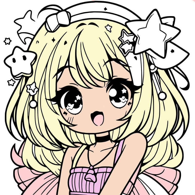 cute anime girl with star accessories