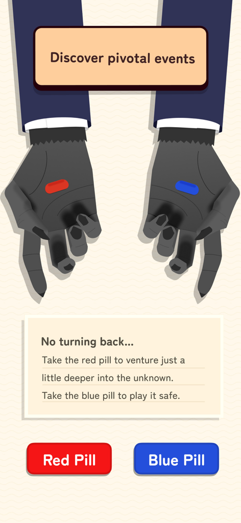 Wordlike - Word Roguelike - A strategic event screen in the game Wordlike showing a choice between a red pill and a blue pill