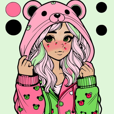 realistic girl in a animal pjs hoodie