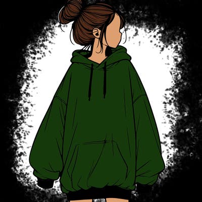 realistic girl with a oversized sweatshirt on and a bun