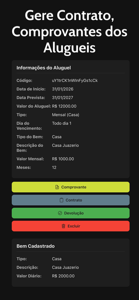 Rental Control: House, Car etc - Interfaz que muestra información detallada del alquiler de una propiedad, incluidas las fechas de pago y los botones de gestión de contratos