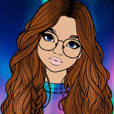 girl with long hair and freckles and glasses realistic
