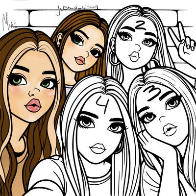 group of teen girls friends y2k up close in a selfie