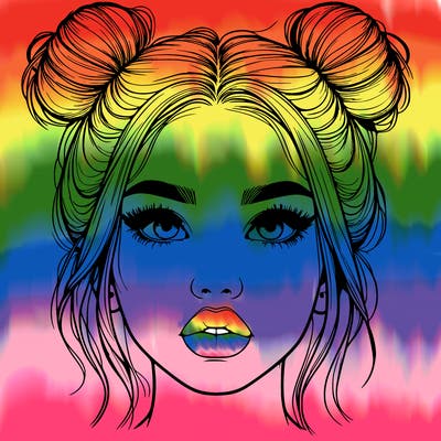 realistic girl with two buns on her hair and lips