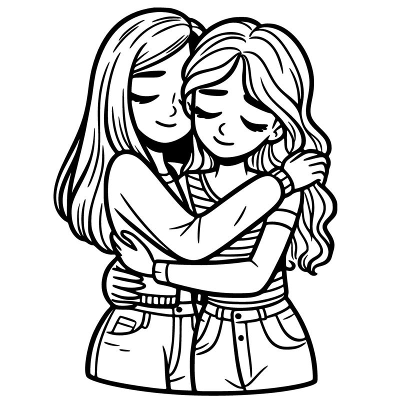 two teenage girls hugging