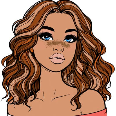 realistic girl with wavy hair and lips