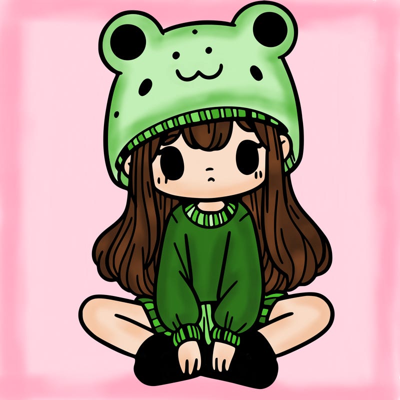 a girl wearing a frog hat and some frog socks