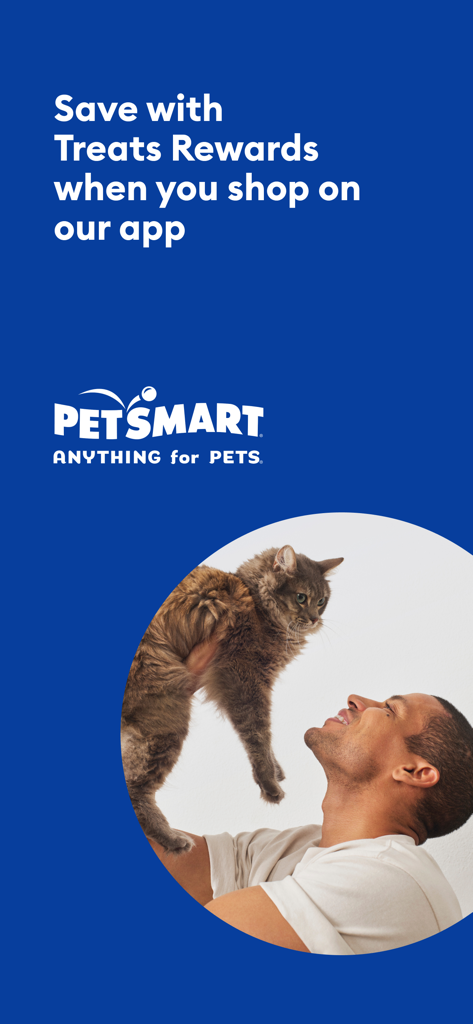PetSmart - PetSmart app screen promoting Treats Rewards with a cat owner
