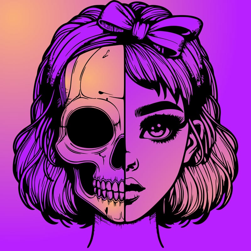 realistic girl with half skull mask