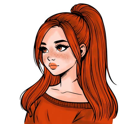 realistic girl with a high ponytail