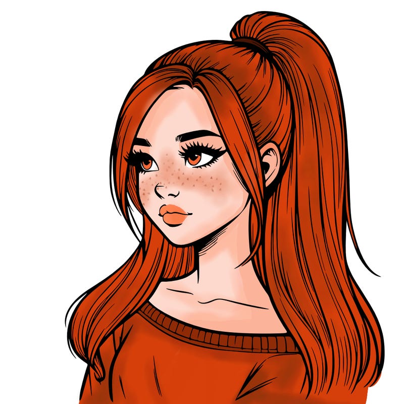 realistic girl with a high ponytail