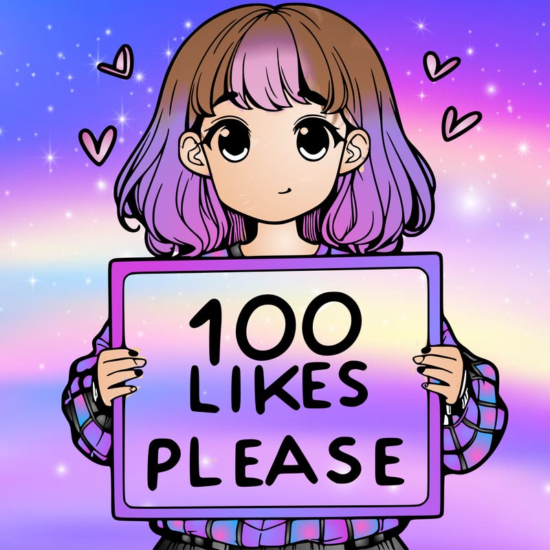 a girl holding a sign saying 100 likes please