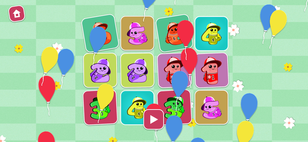 Memory Game - 2-4 year olds - Memory game for toddlers featuring colorful numbers and floating balloons
