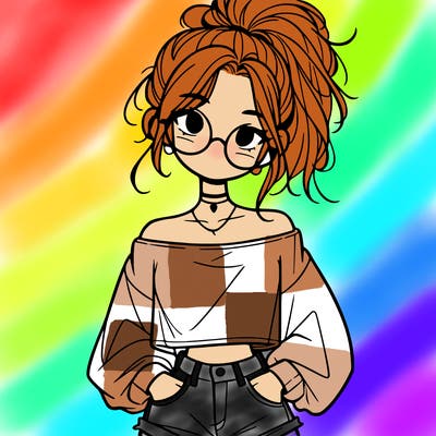 girl with a messy ponytail glasses a baggy crop top and jean shorts