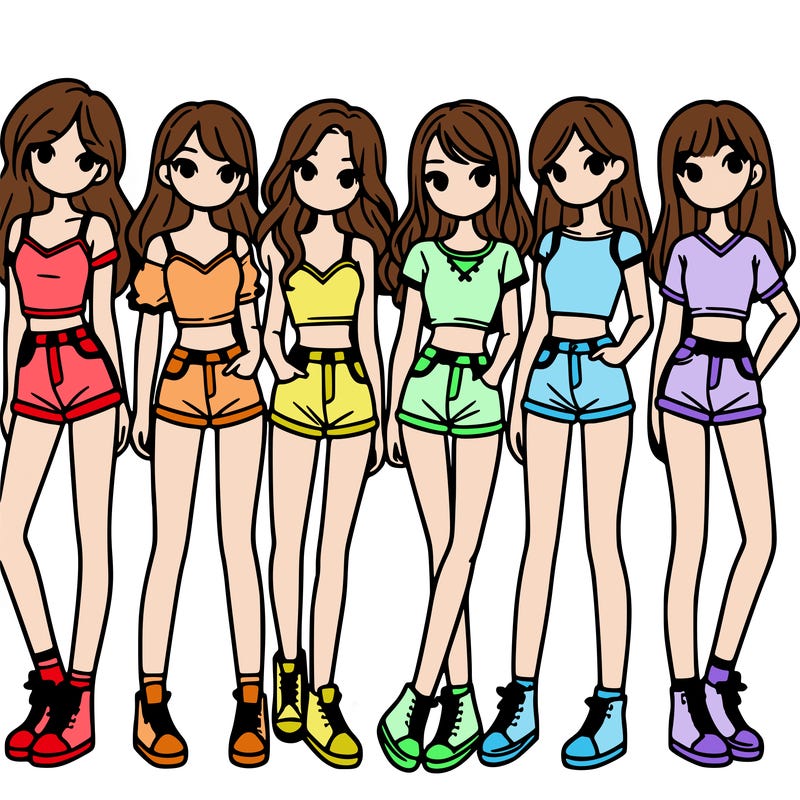 a group of girls wearing crop tops and shorts