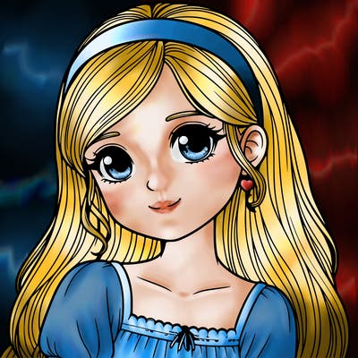 cute realistic girl with long hair and head band