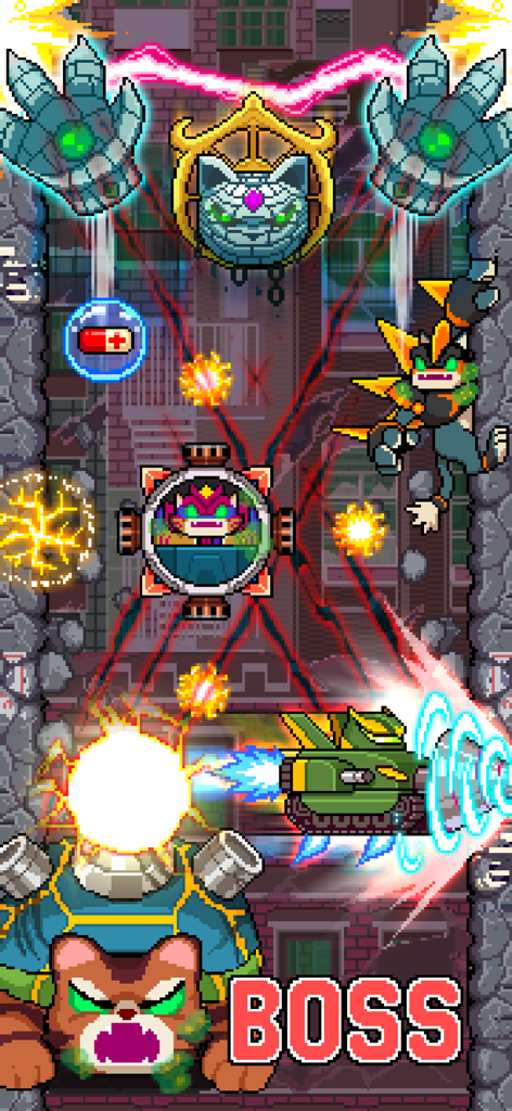 Cat Jump (Global) - Cat Jumpのピクセルアートグラフィックと様々な猫の敵が登場するボスバトルゲームプレイ